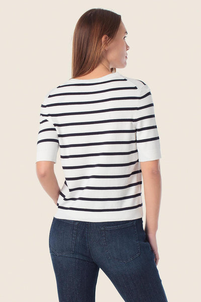 White Knit with Navy Stripe