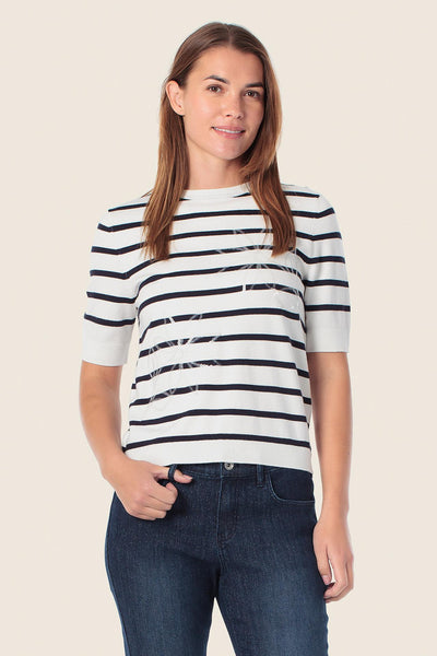 White Knit with Navy Stripe