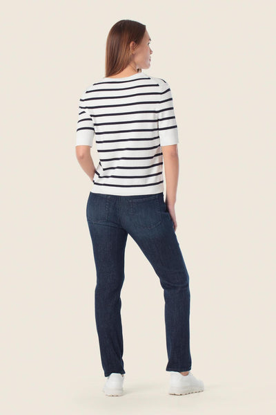 White Knit with Navy Stripe