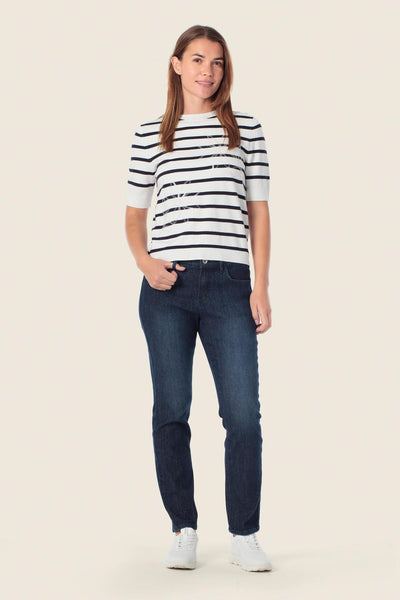 White Knit with Navy Stripe