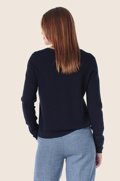 Fine Knit with Dog Motif in Navy