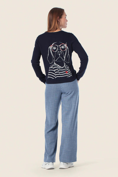 Navy Cardigan with Dog Motif on Back