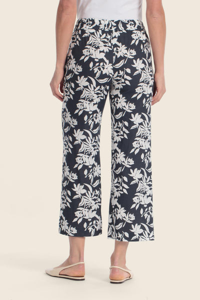 Navy Printed Pants in Linen-Blend