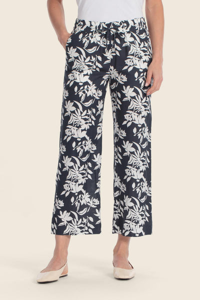 Navy Printed Pants in Linen-Blend