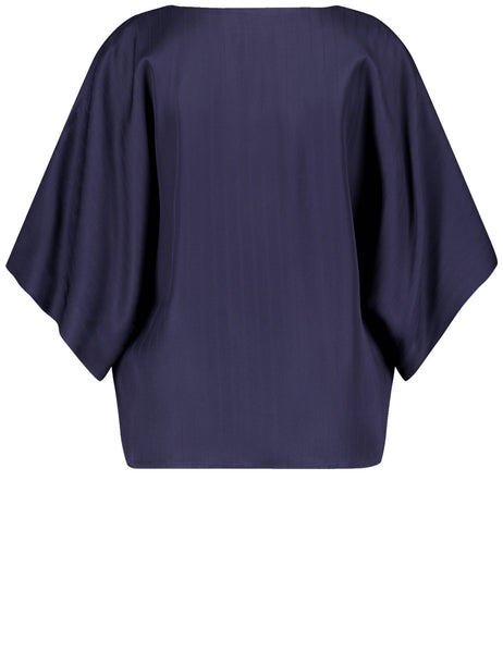 Navy Top with Draped Sleeves