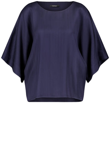 Navy Top with Draped Sleeves