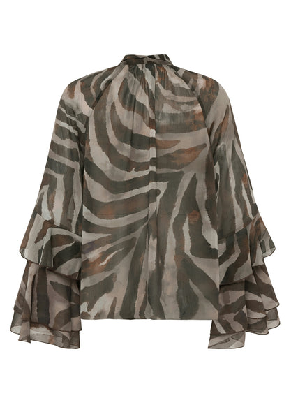 VERA MONT Animal Print Blouse with Frilled Sleeves