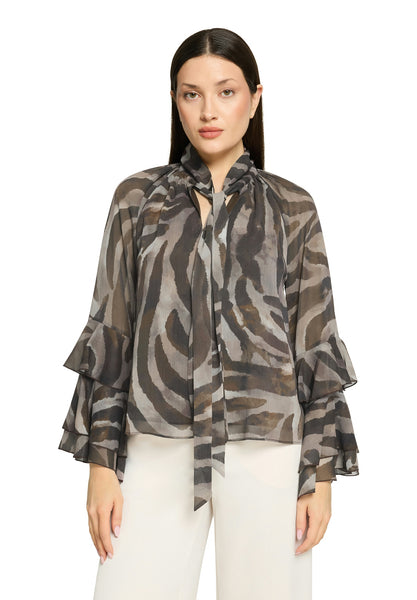 VERA MONT Animal Print Blouse with Frilled Sleeves