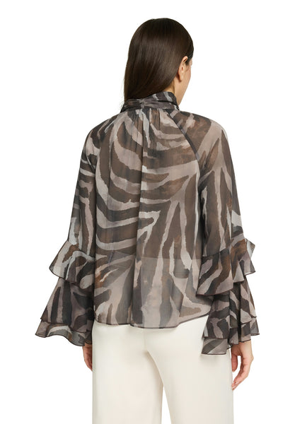 VERA MONT Animal Print Blouse with Frilled Sleeves
