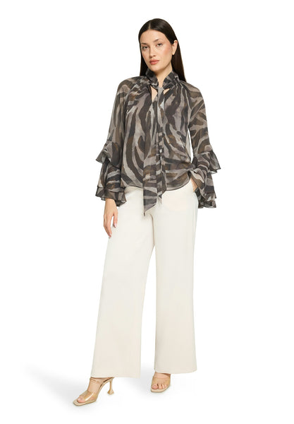 VERA MONT Animal Print Blouse with Frilled Sleeves