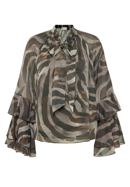 VERA MONT Animal Print Blouse with Frilled Sleeves